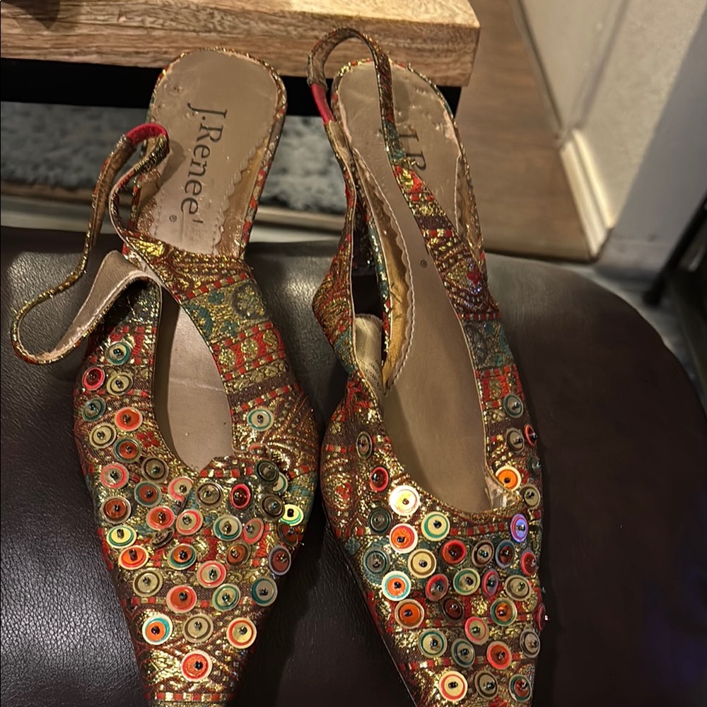 J.Renee Red and Orange Heels with Pointed Toe and Slingback